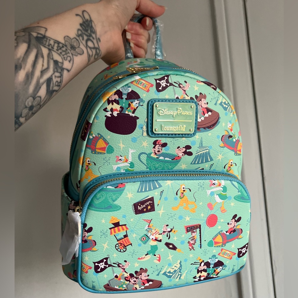 BNWT - Disney Parks Loungefly - classic characters riding Disney rides.